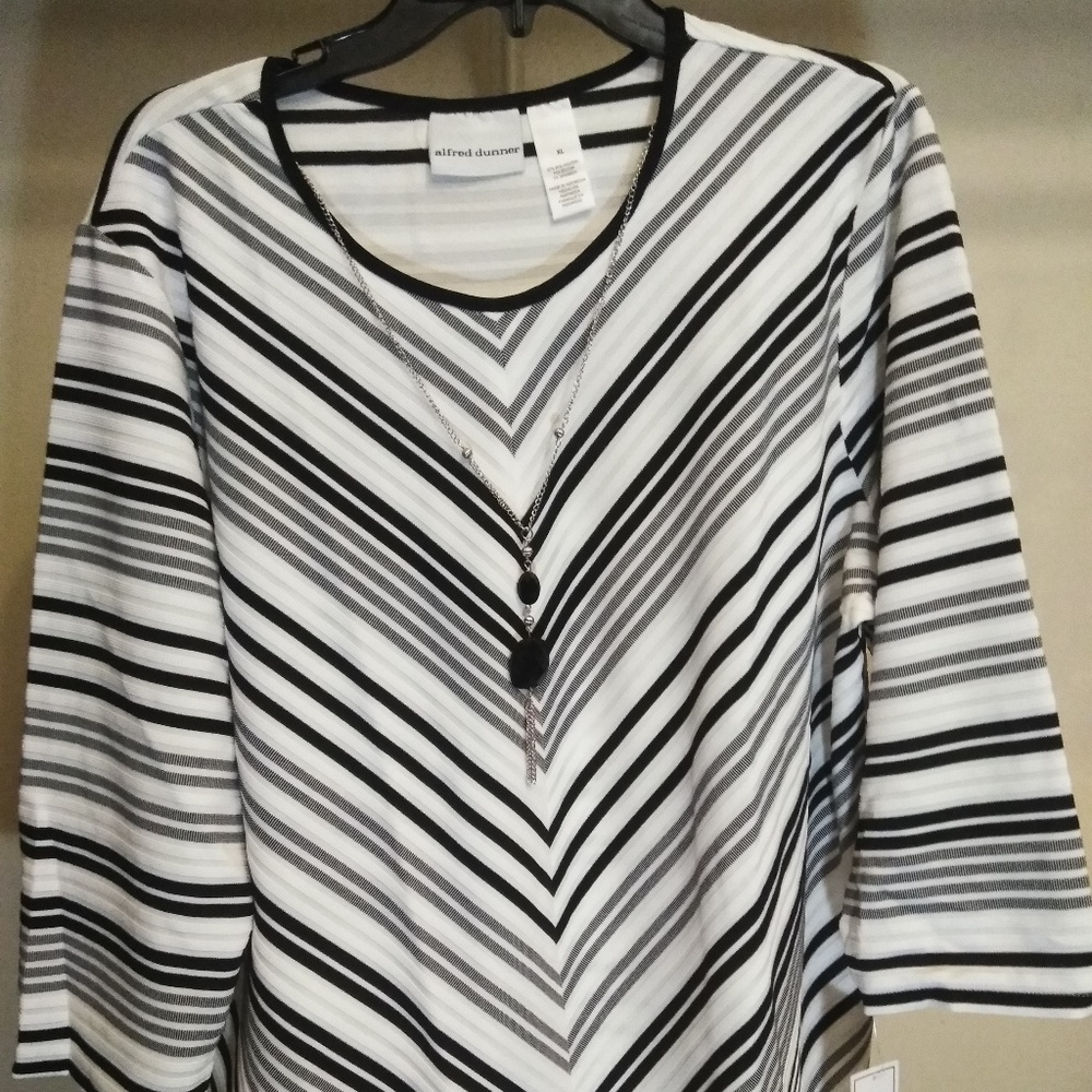 Alfred Dunner Women's Striped Long Sleeve Top